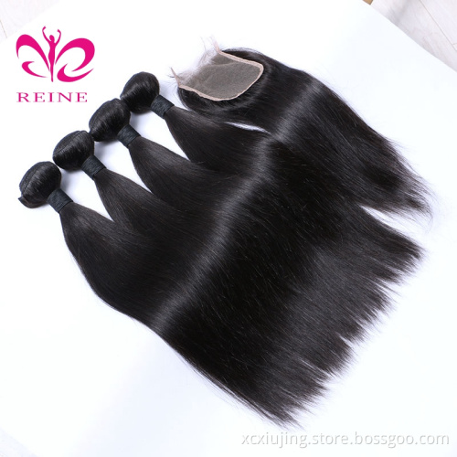 Peruvian Straight With 4*4 Closure 9A Unprocessed Virgin Human Hair Bundles Straight Cuticle Aligned Raw Remy Hair